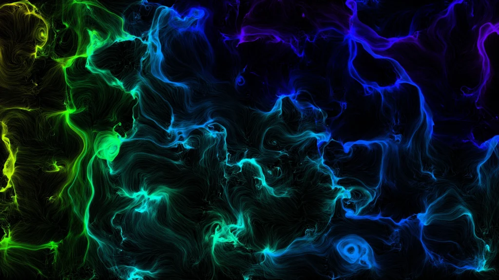 Noise Grid: wavy noise contours in green, cyan, blue and purple on black.