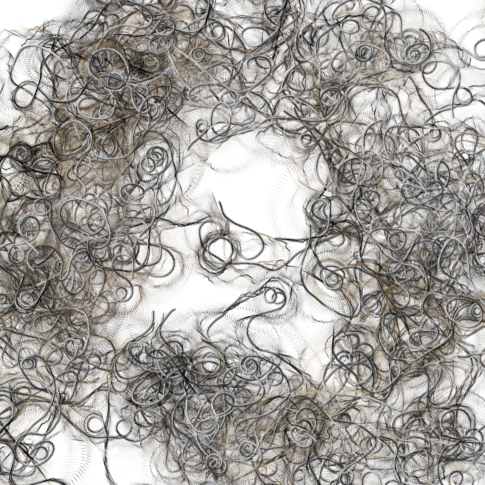 Wires: tangled grey and black wire loops around a pale center.