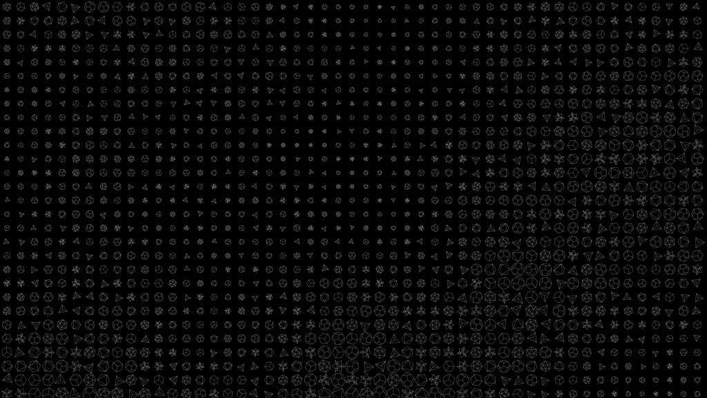 Polyhedral Noise Field: a dim grid of small white noise points with denser patches, on black.