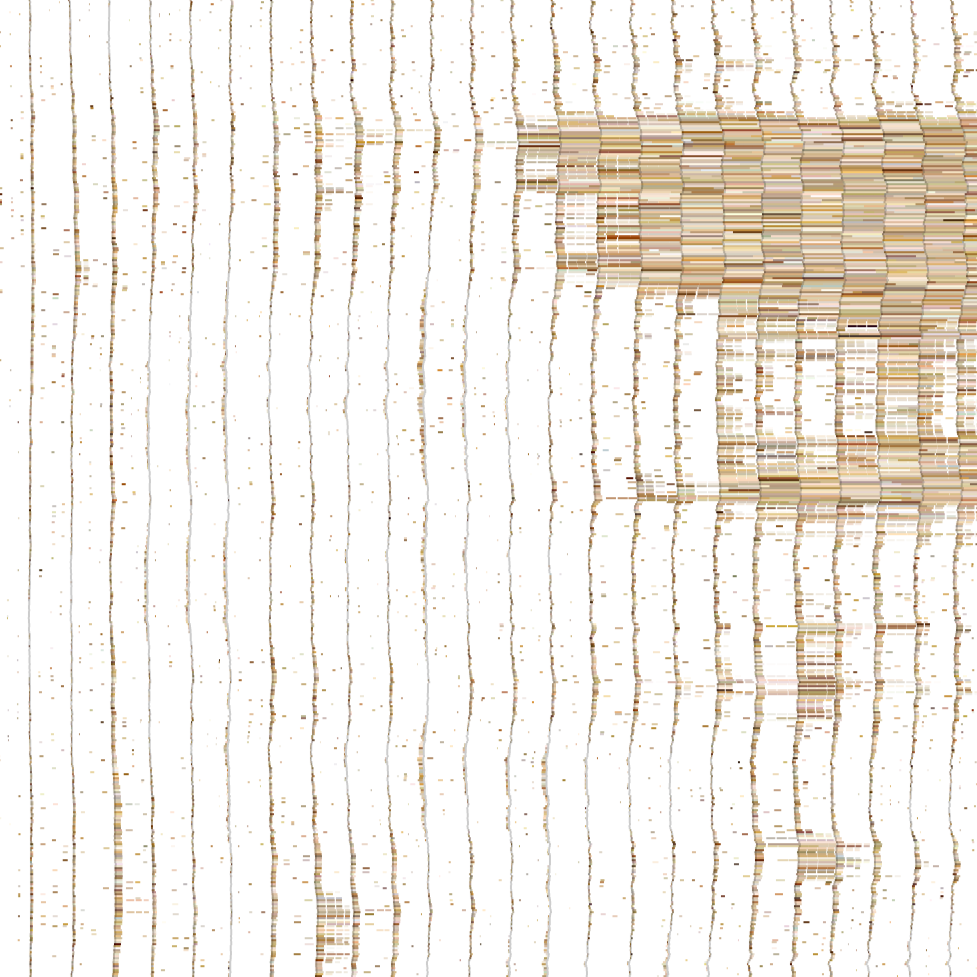 Segmented Panel: vertical white panels with rows of tan segments, denser at upper right.