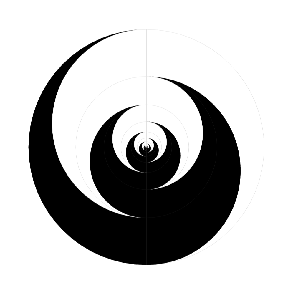 Tao Complex: black and white nested crescents spiraling inward like a yin-yang.