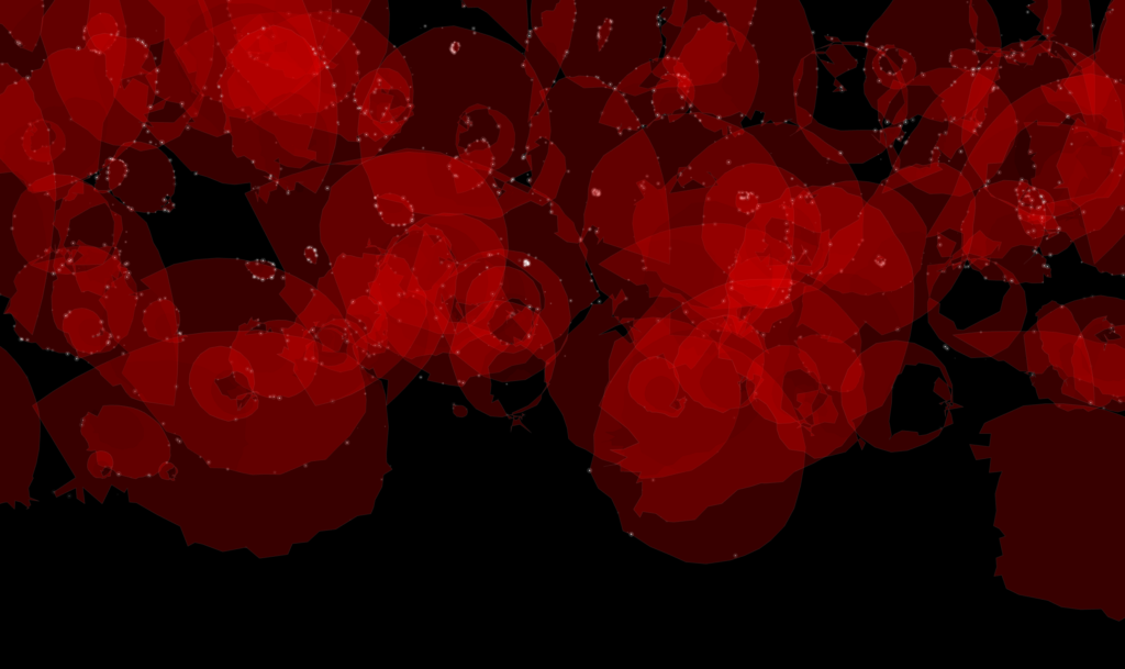 Rose Titles: dark red blotches like roses on a black field.