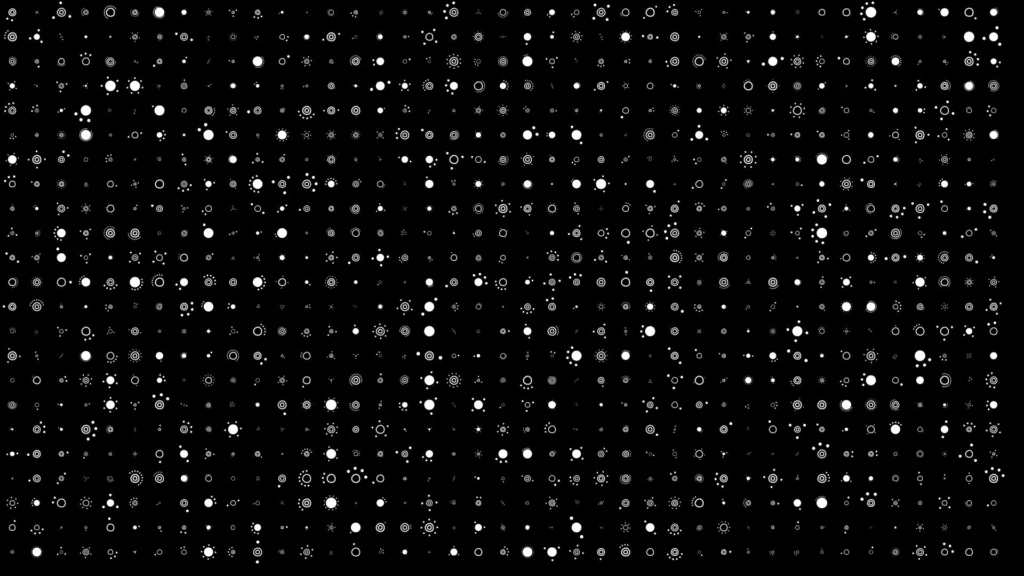 GLOW.LIGHTS: a dense grid of white glyphs on black