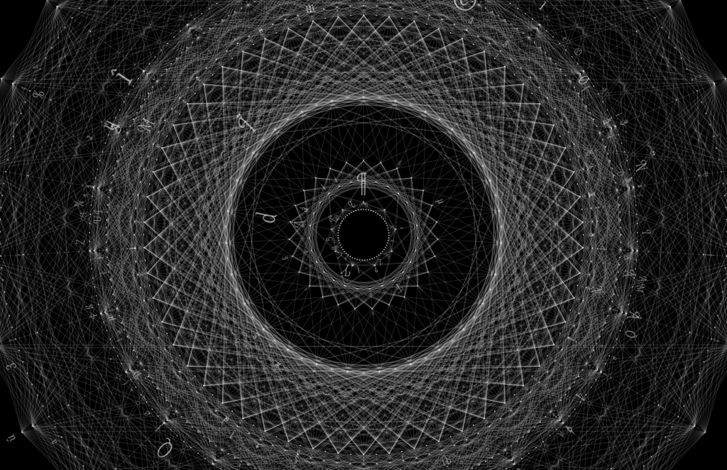 Laced Mandala: a wide web of crossing chords around a small inner ring