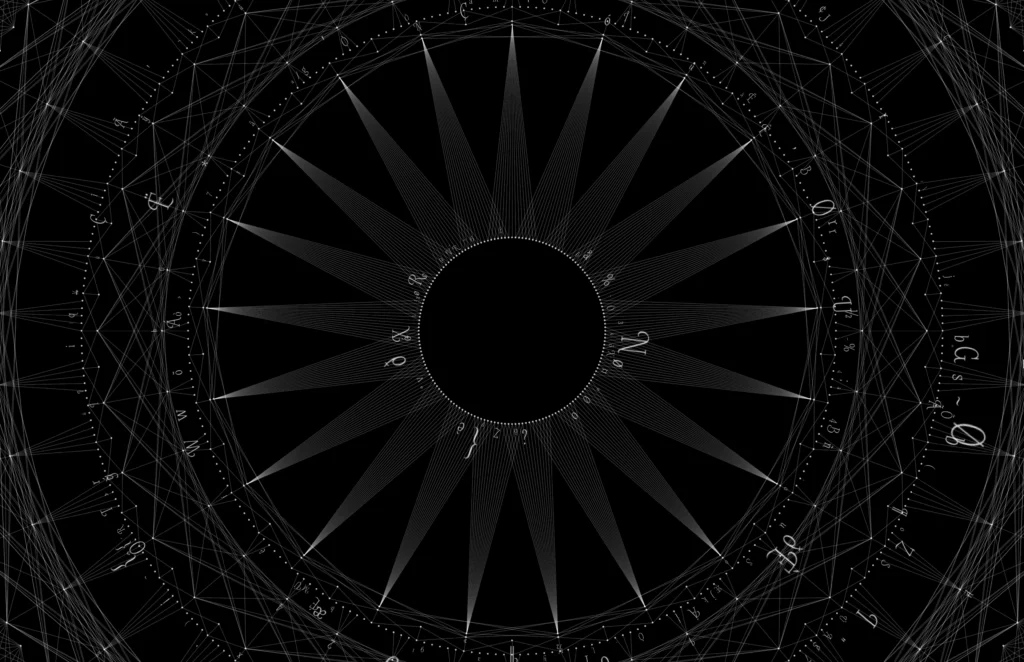 Laced Mandala: a sunburst of long radial spokes around a dark center