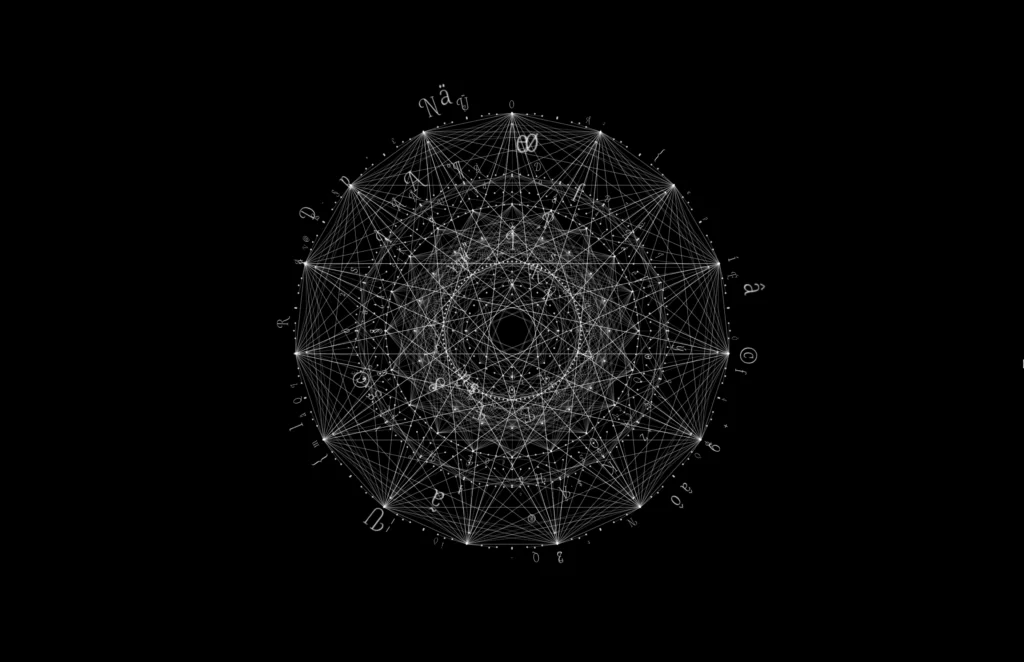Laced Mandala: the mandala drawing inward, floating small in the dark